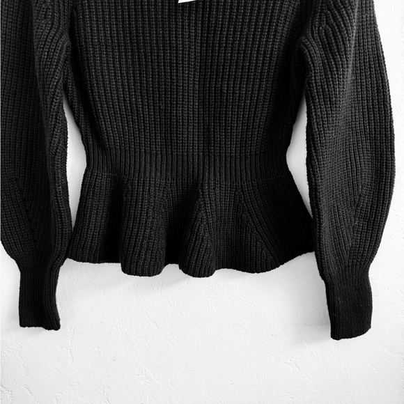 Banana Republic NWT Black Medium / Heavy  Chunky Knit Long Sleeve Peplum Sweater - Picture 5 of 10